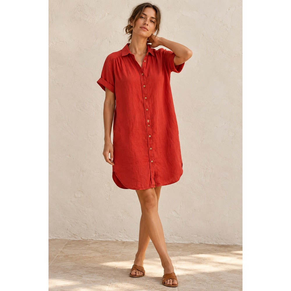 J.Crew 100% Linen Shirt Dress Women Sz S Burnt Orange Knee Length Relaxed Resort
